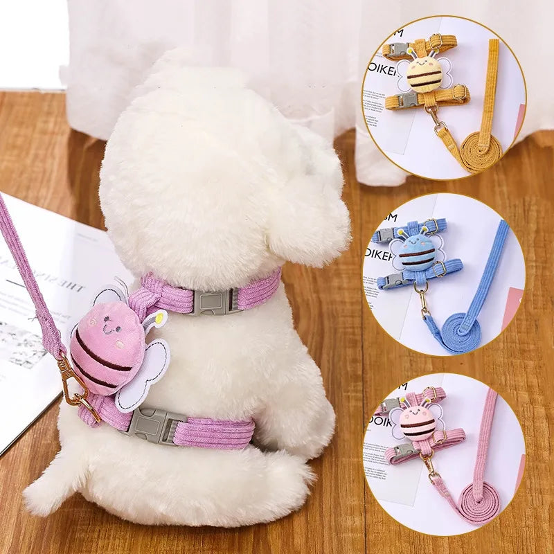 Cute Dog Harness With Bee Motif - Adjustable Lead