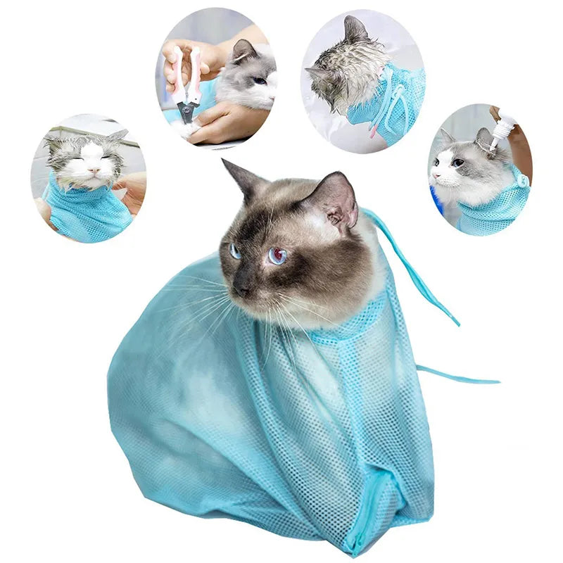 Cat Grooming Bag With Mesh Fabric For Safe Bathing And Claw Care
