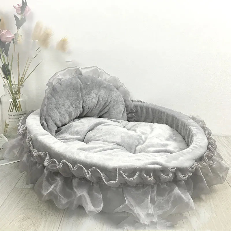 Cat Bed with Tulle Ruffle and Bow for Stylish Resting Times