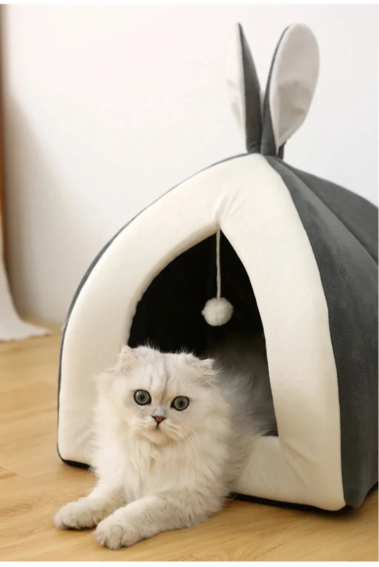 Cuddly & Cozy - Soft Cat Bed In Cave Shape With Play Ball