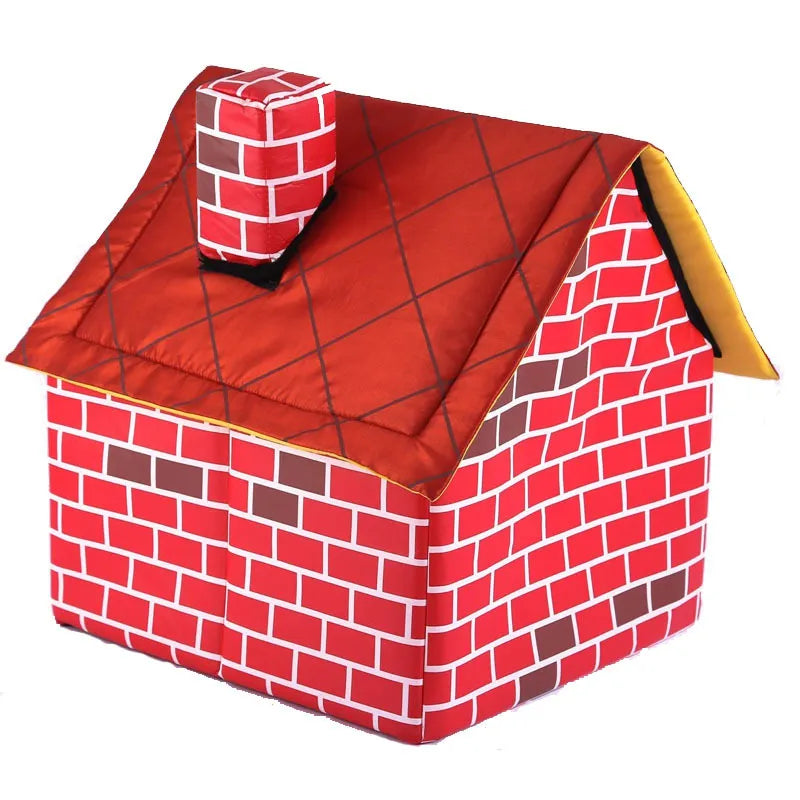 Foldable Dog House In Brick Design For Indoors And Outdoors
