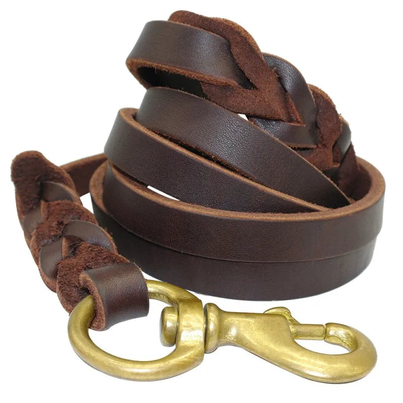 Leather Dog Lead With Golden Carabiner - Robust And Elegant Dog Accessory