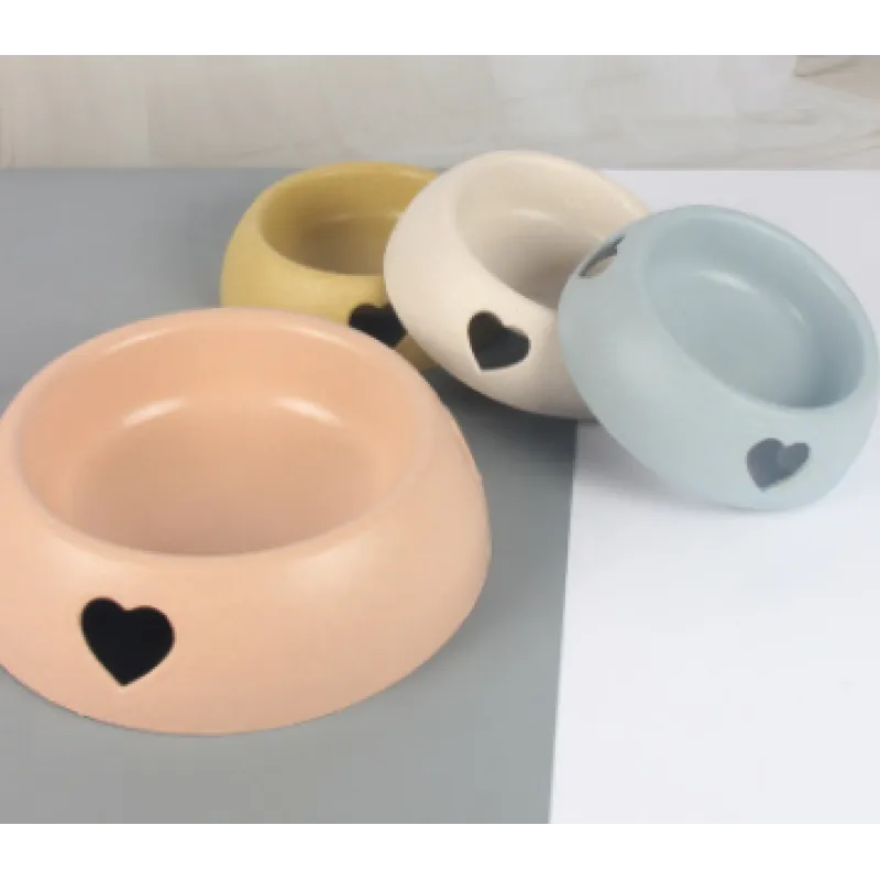 Dog Bowl Made Of Natural Material - Food And Water Bowl With Heart Design
