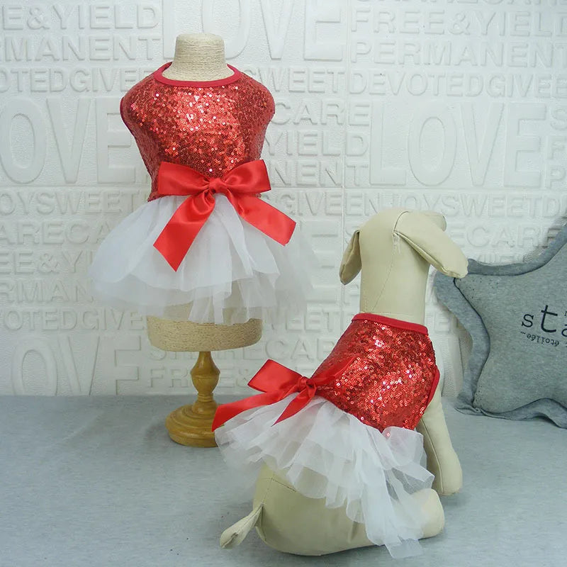 Elegant Dog Dress With Glitter And Tulle Skirt In 2 Colours