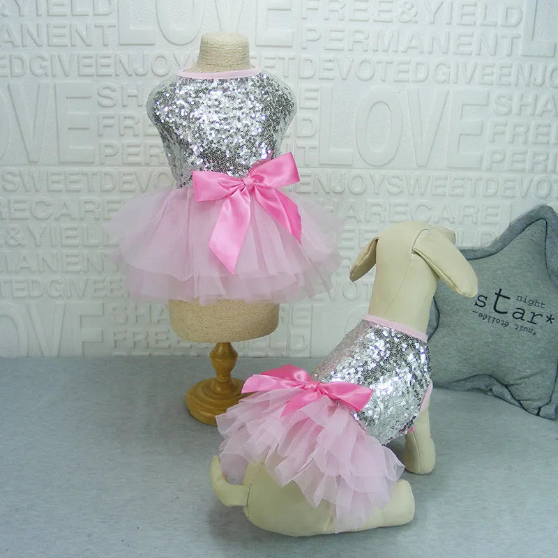 Elegant Dog Dress With Glitter And Tulle Skirt In 2 Colours