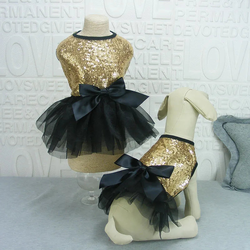 Elegant Dog Dress With Glitter And Tulle Skirt In 2 Colours