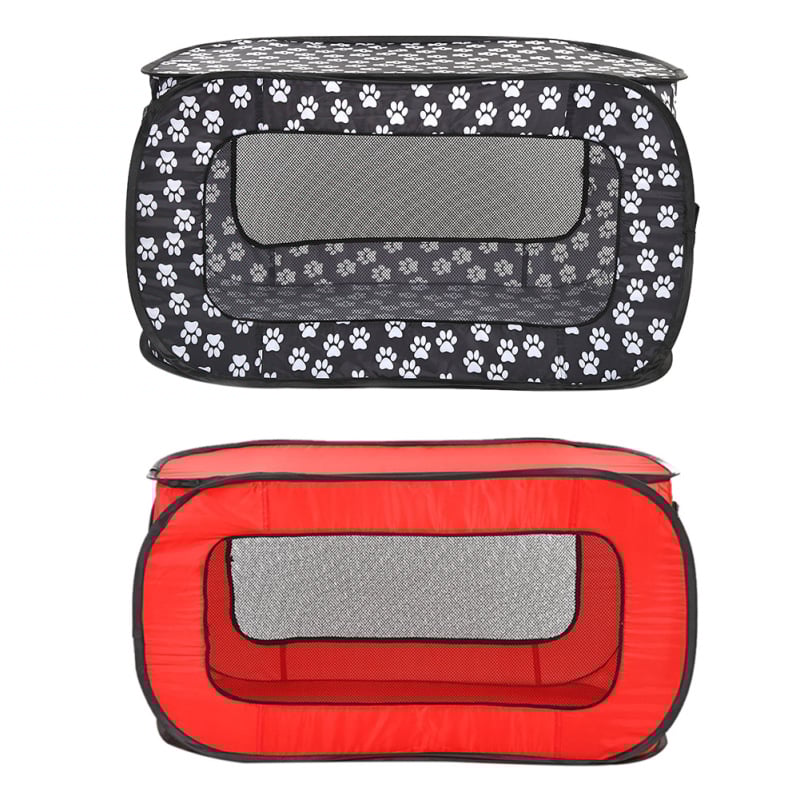 Foldable Fabric Dog Box With Paw Pattern - Portable And Ventilated