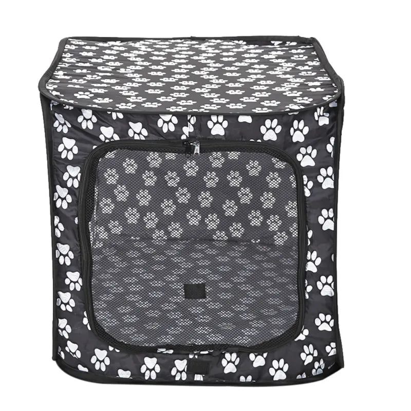 Foldable Fabric Dog Box With Paw Pattern - Portable And Ventilated