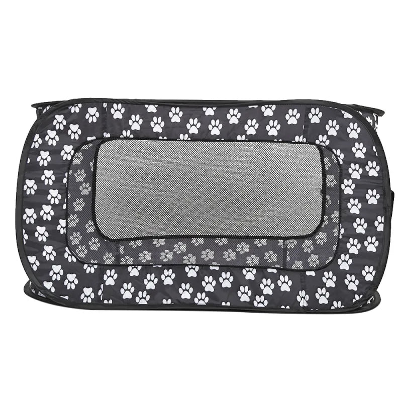 Foldable Fabric Dog Box With Paw Pattern - Portable And Ventilated