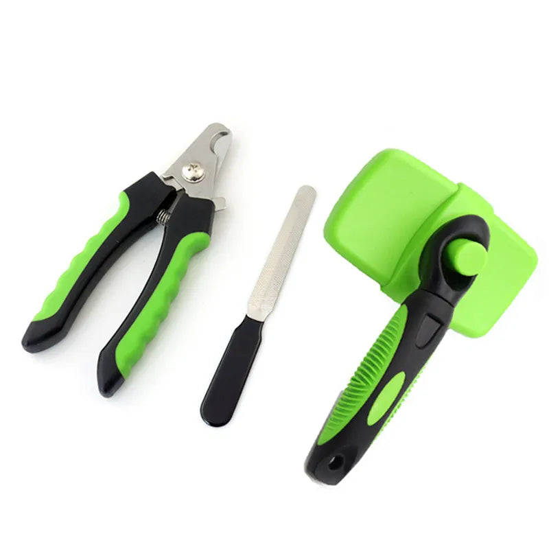 Grooming Set for Pets with Claw Cutter , File and Self - Cleaning Brush