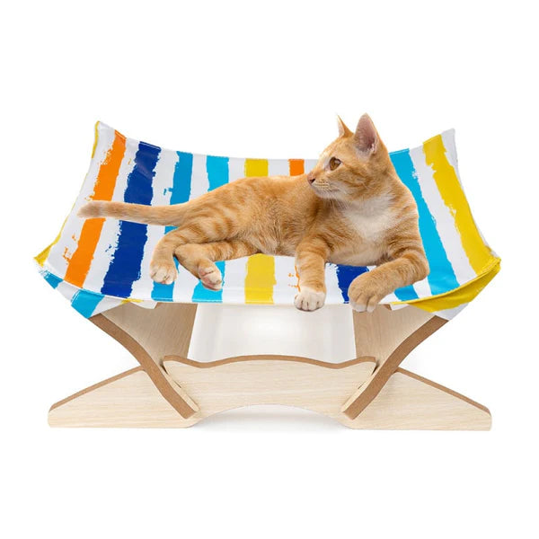 Colourful Wooden Cat Lounger With Fabric Cover - Comfortable Resting Place For Cats