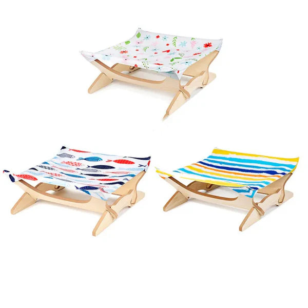Colourful Wooden Cat Lounger With Fabric Cover - Comfortable Resting Place For Cats