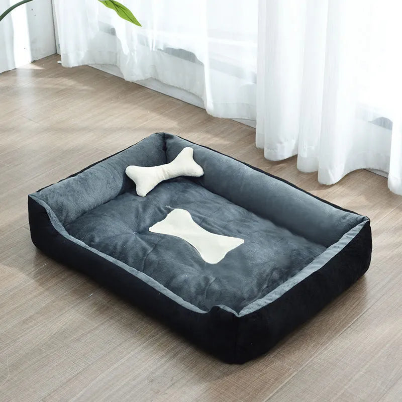 Soft Dog Bed for Small Pets with Raised Edge and Bone Cushion