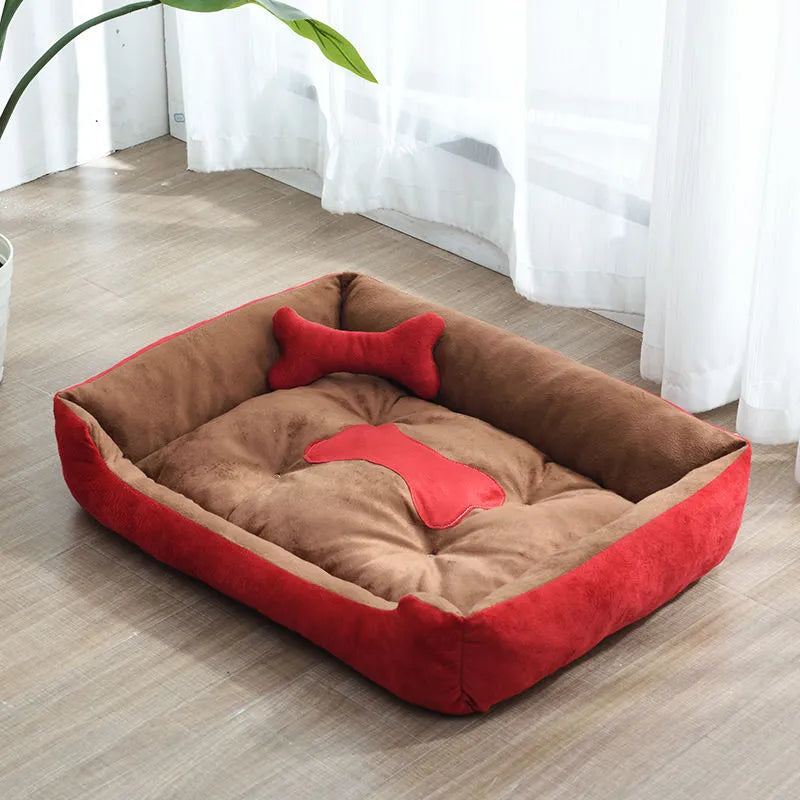 Soft Dog Bed for Small Pets with Raised Edge and Bone Cushion