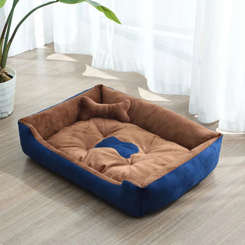 Soft Dog Bed for Small Pets with Raised Edge and Bone Cushion