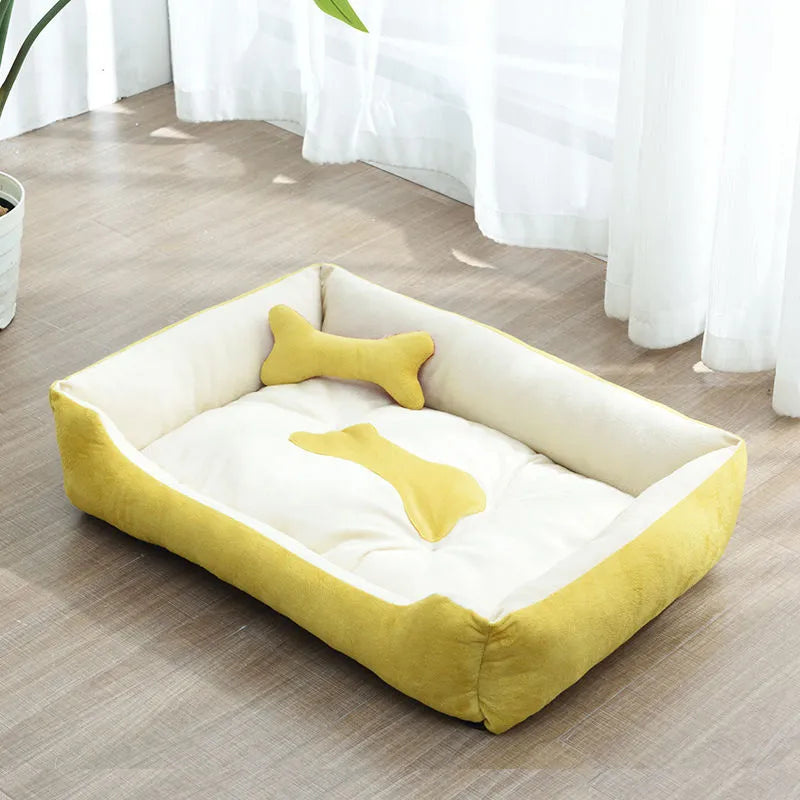 Soft Dog Bed for Small Pets with Raised Edge and Bone Cushion