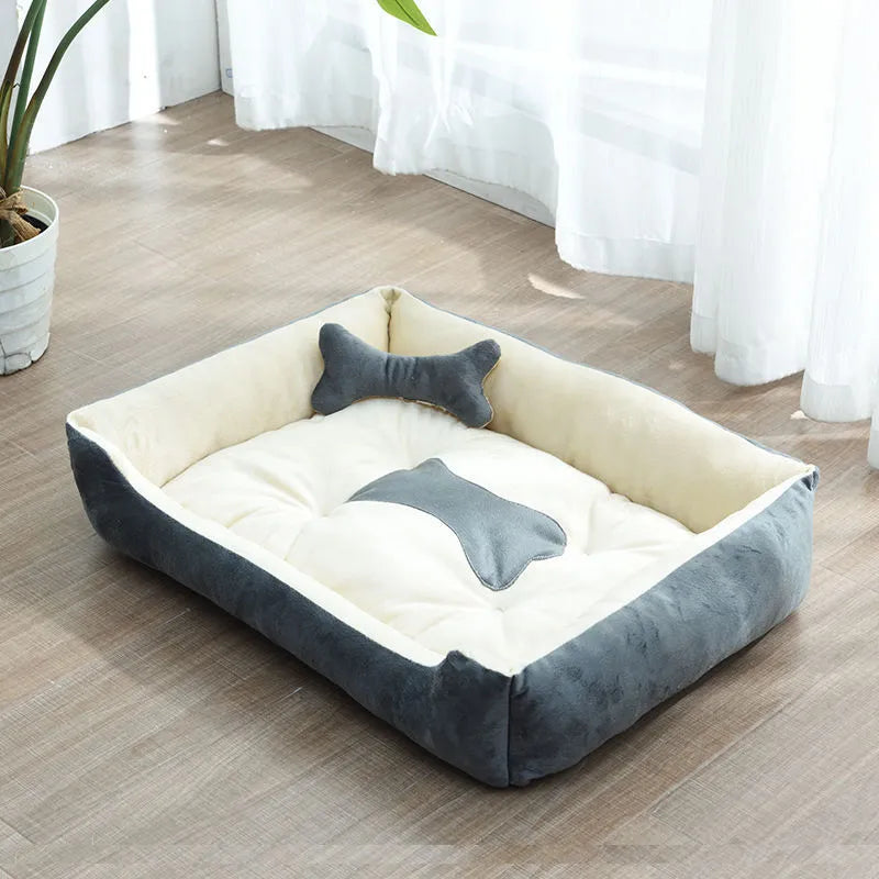 Soft Dog Bed for Small Pets with Raised Edge and Bone Cushion
