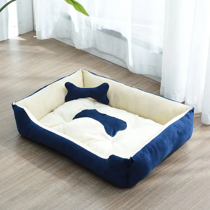 Soft Dog Bed for Small Pets with Raised Edge and Bone Cushion