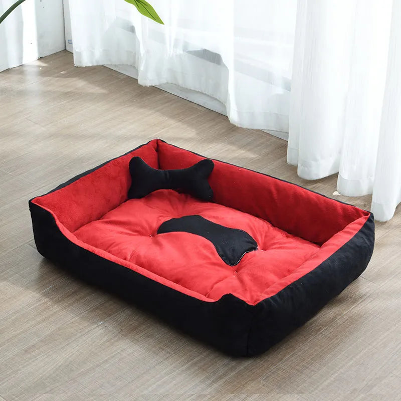 Soft Dog Bed for Small Pets with Raised Edge and Bone Cushion