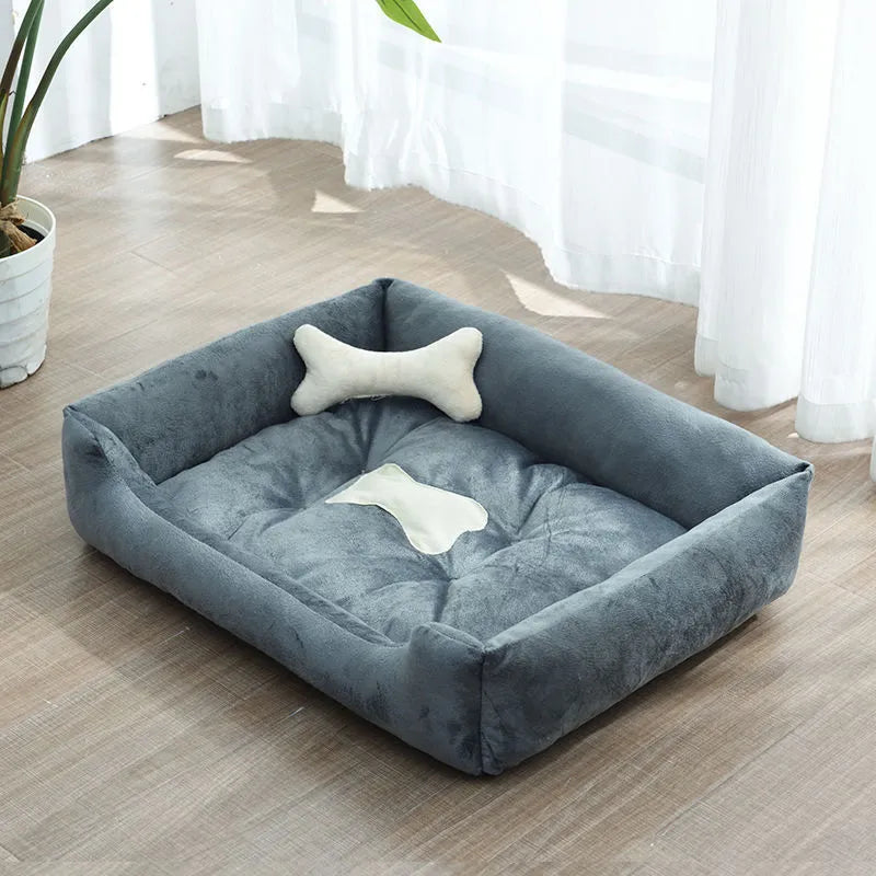 Soft Dog Bed for Small Pets with Raised Edge and Bone Cushion
