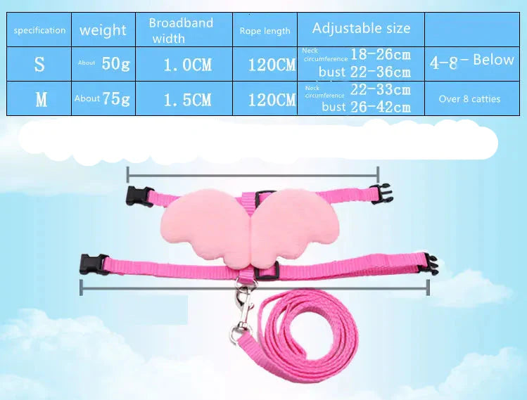 Cute Pet Harness With Angel Wings And Lead - Adjustable For Cats Small Dogs