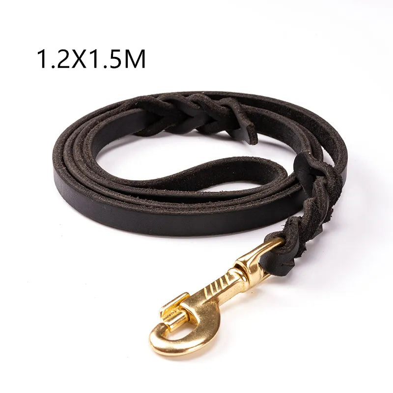Leather Dog Lead With Golden Carabiner - Robust And Elegant Dog Accessory