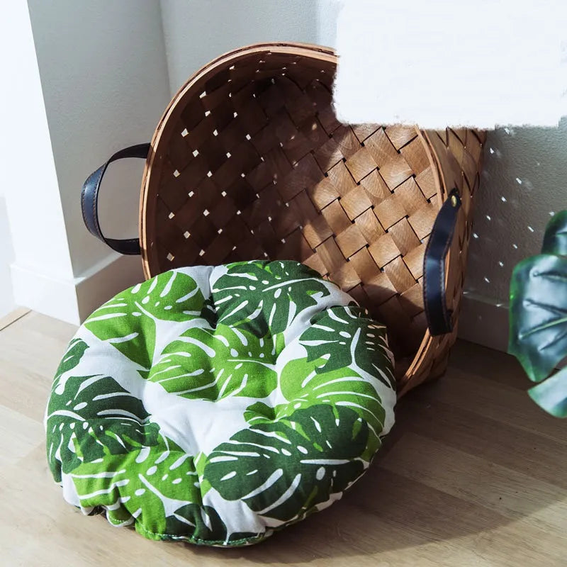 Tropical Floor Cushion with Monstera Pattern
