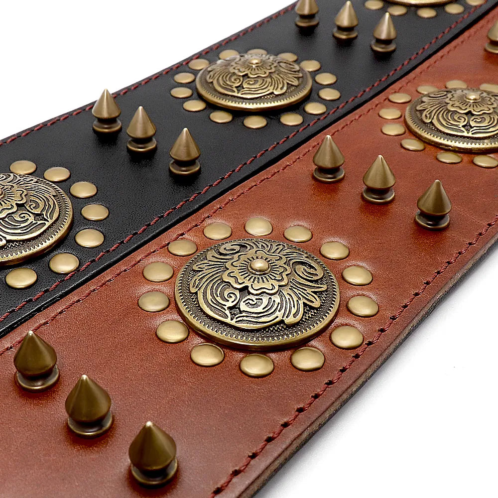 Leather Dog Collar With Rivets And Metal Decorations For Large Dogs