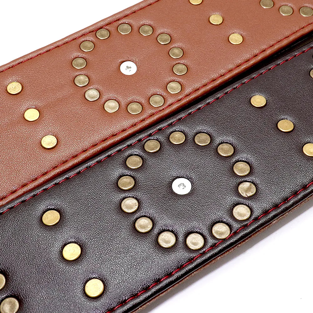 Leather Dog Collar With Rivets And Metal Decorations For Large Dogs