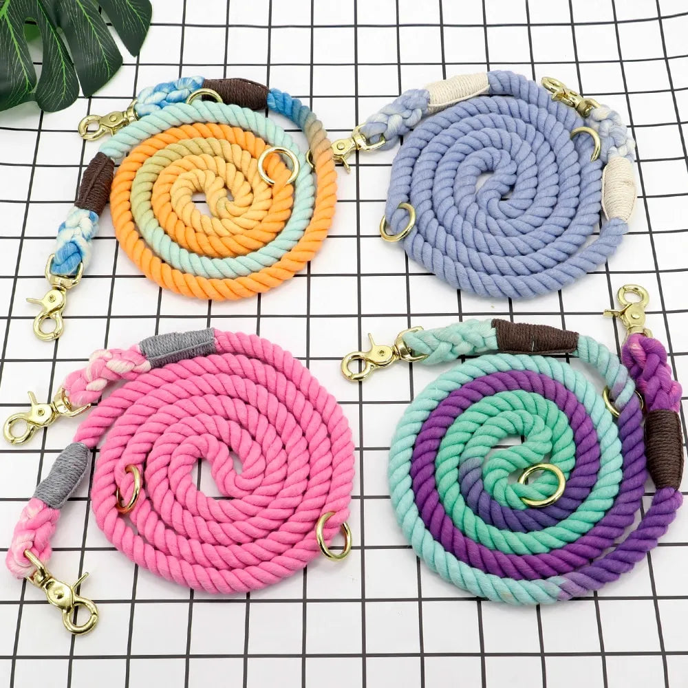 Colourful Cotton Rope Dog Leash - Robust Spiral Dog Leash With Snap Hook