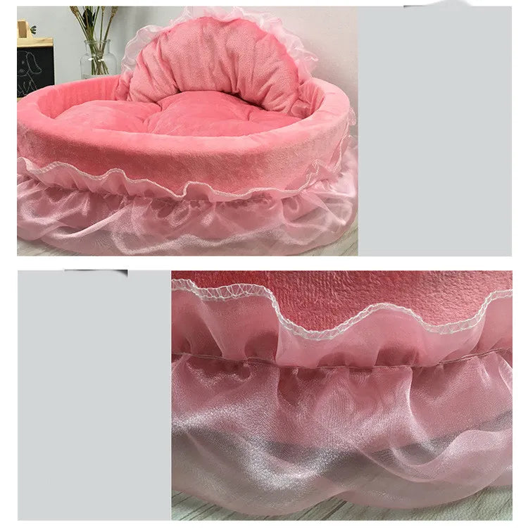 Cat Bed with Tulle Ruffle and Bow for Stylish Resting Times