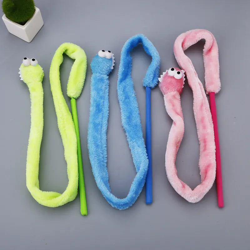 Cat Toy Dangling Worm - Interactive Play Rod with Plush Worm for Active House Pets