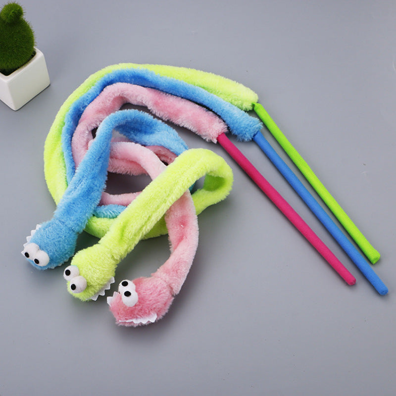 Cat Toy Dangling Worm - Interactive Play Rod with Plush Worm for Active House Pets