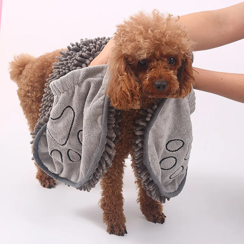 Absorbent Dog Towel Glove With Paw Embroidery For Quick Drying