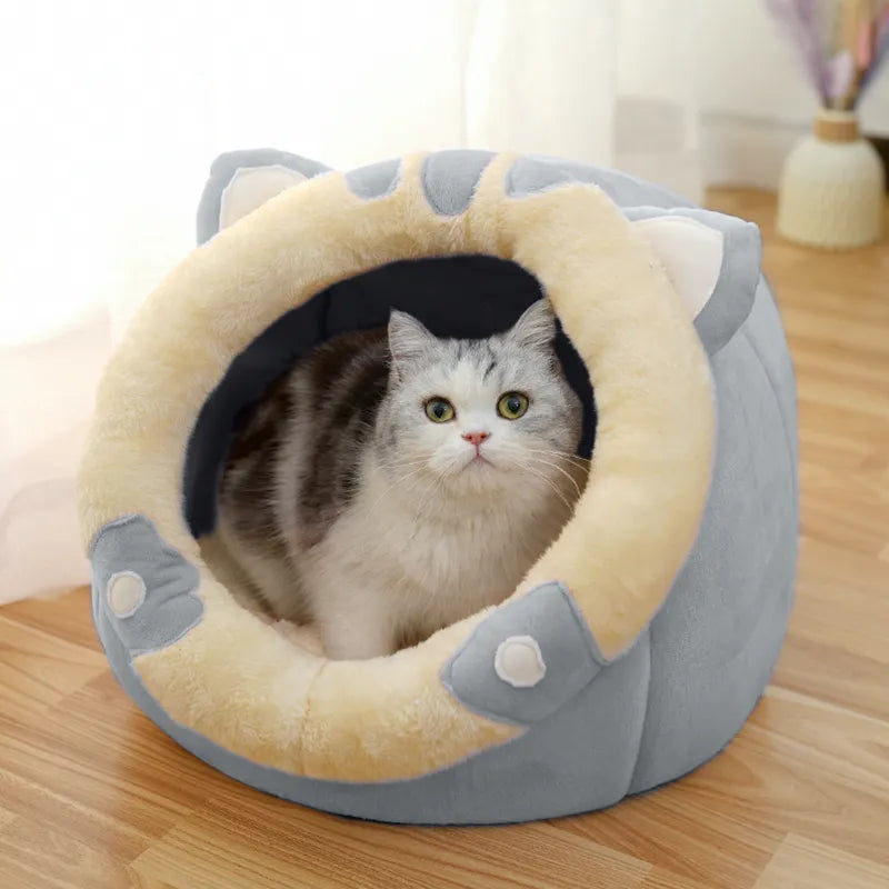 Cat Cave With Ear Design - Soft Pet Bed For Cats To Cuddle Up In