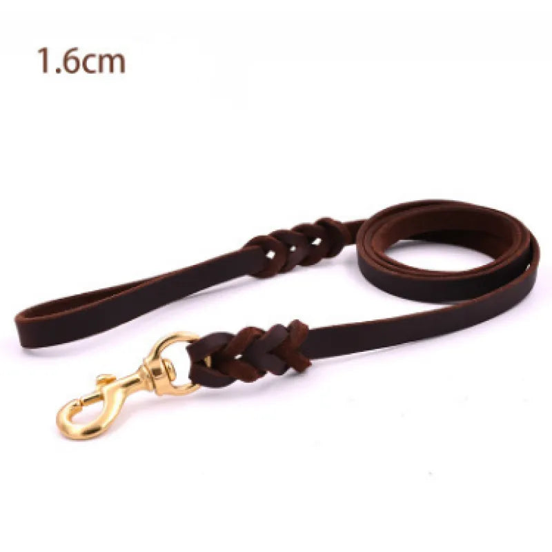 Leather Dog Lead With Golden Carabiner - Robust And Elegant Dog Accessory