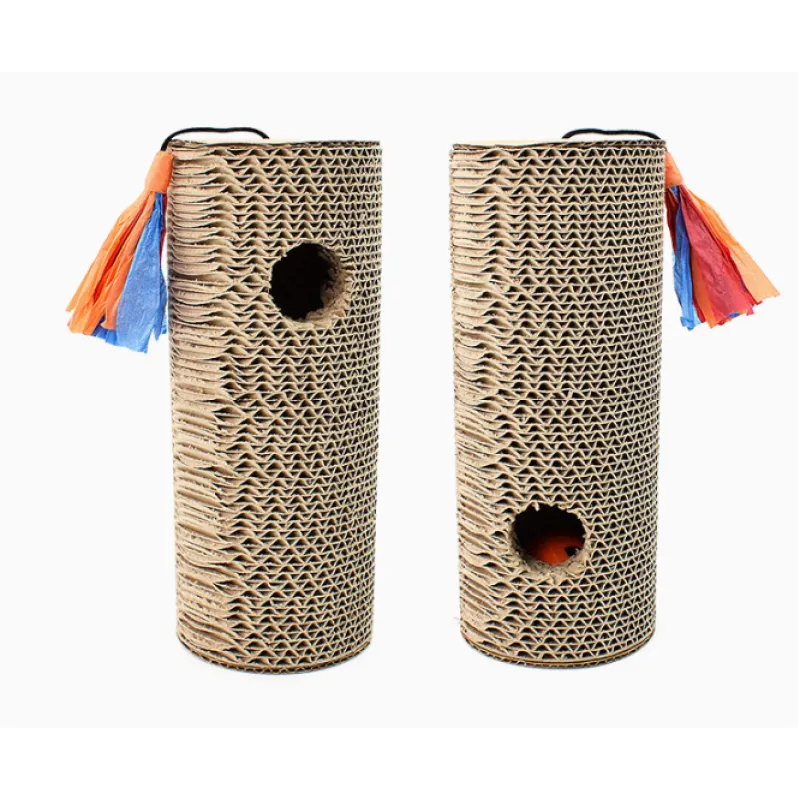 Cat Scratching Roll Made Of Cardboard - Scratching Toy With Colourful Fringes And Hole