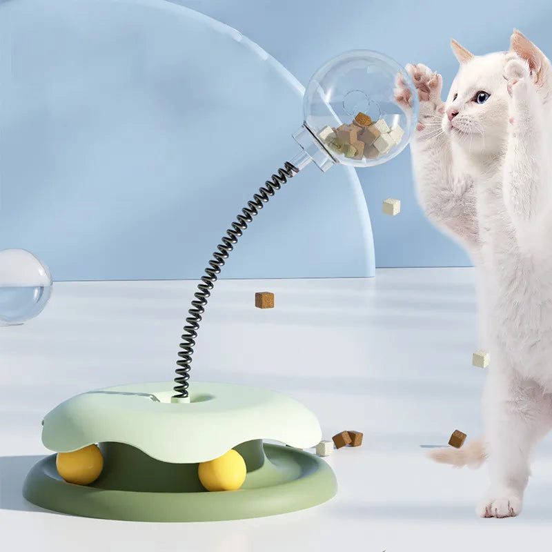 Interactive Cat Toy With Treat Dispenser And Flexible Pole