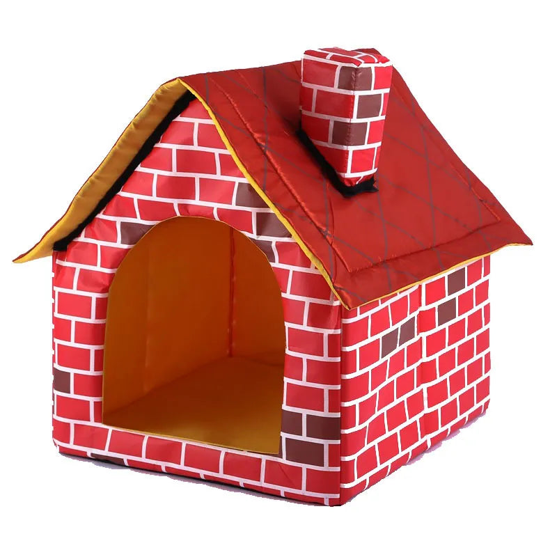 Foldable Dog House In Brick Design For Indoors And Outdoors