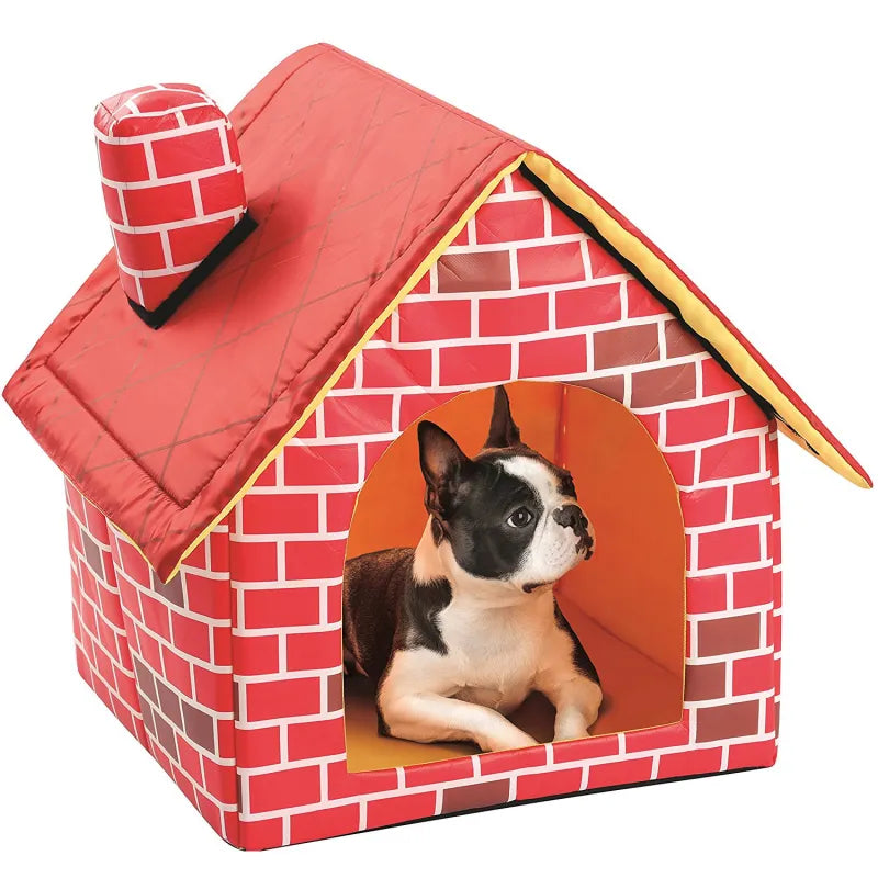 Foldable Dog House In Brick Design For Indoors And Outdoors