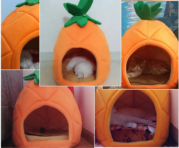 Cat Cave In Pineapple Design - Cuddly Sleeping Cave For Cats And Small Dogs