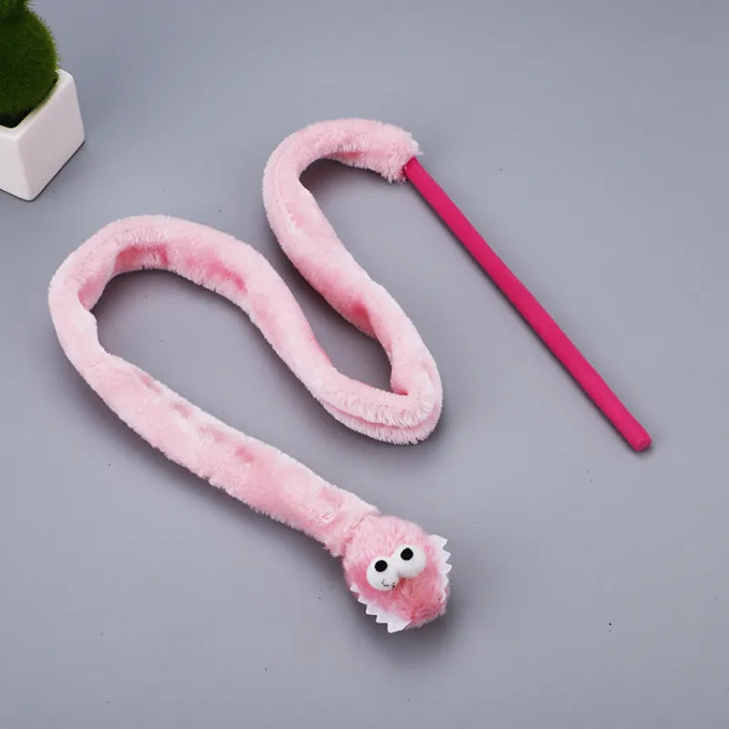 Cat Toy Dangling Worm - Interactive Play Rod with Plush Worm for Active House Pets