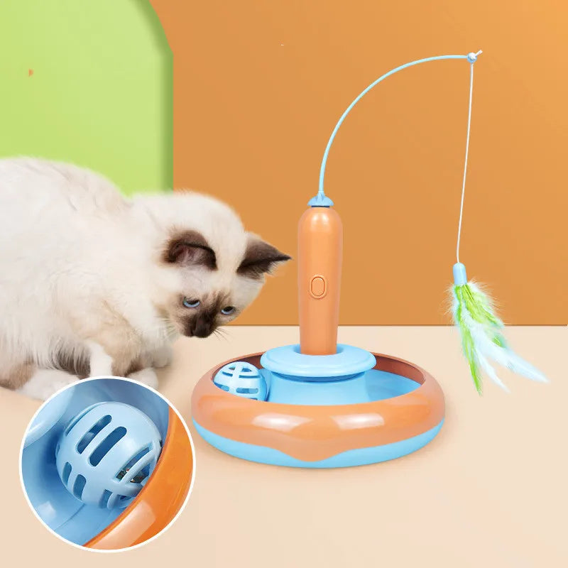 Interactive Cat Toy With Feathers And Ball - Electronic Toy For Cats