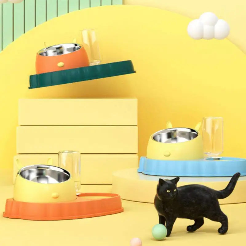 Pet Feeding Station With Water Dispenser - Cute Feeding Bowl For Dogs And Cats