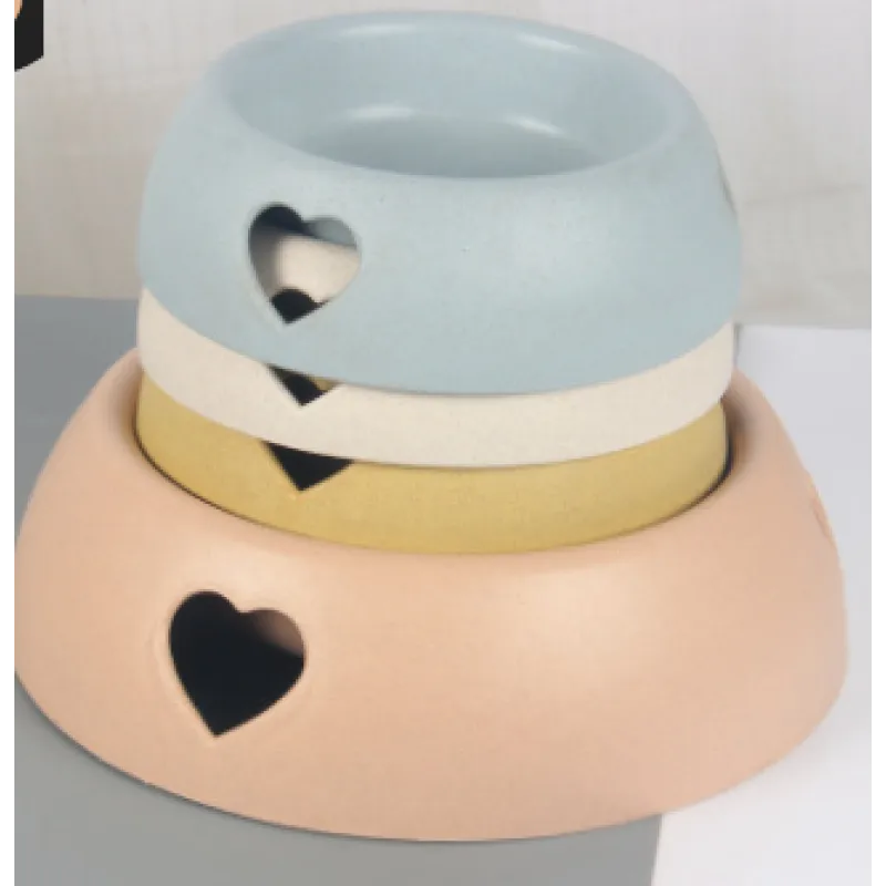 Dog Bowl Made Of Natural Material - Food And Water Bowl With Heart Design