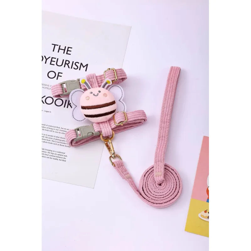 Cute Dog Harness With Bee Motif - Adjustable Lead
