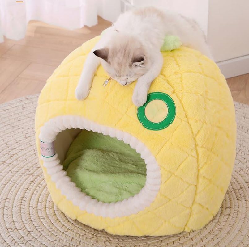 Pineapple Cat Cave - Soft And Cosy Sleeping Cave For Cats Pet Bed For Cats In Fruit Design