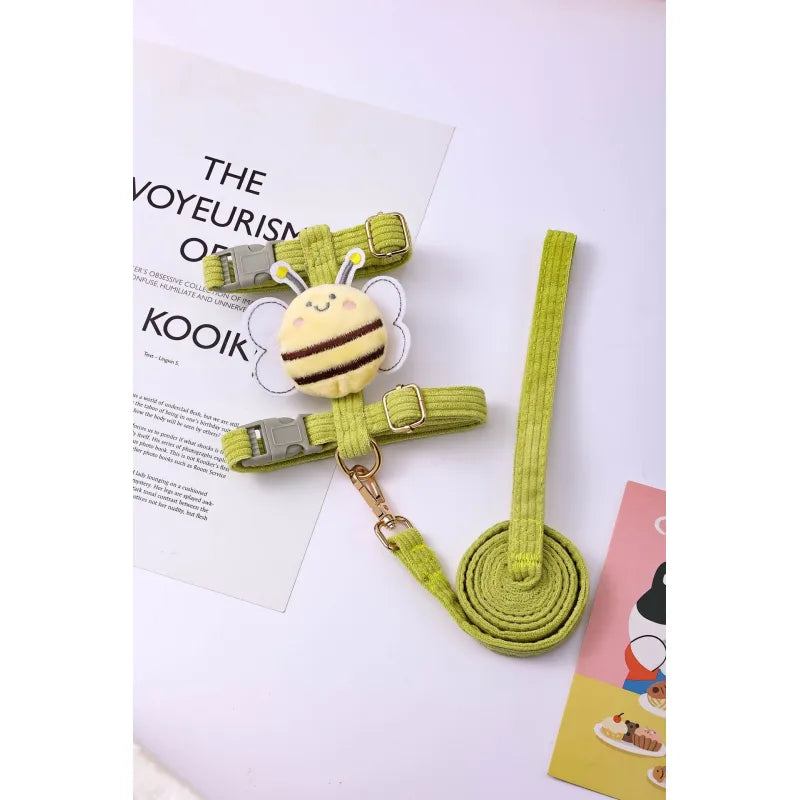 Cute Dog Harness With Bee Motif - Adjustable Lead