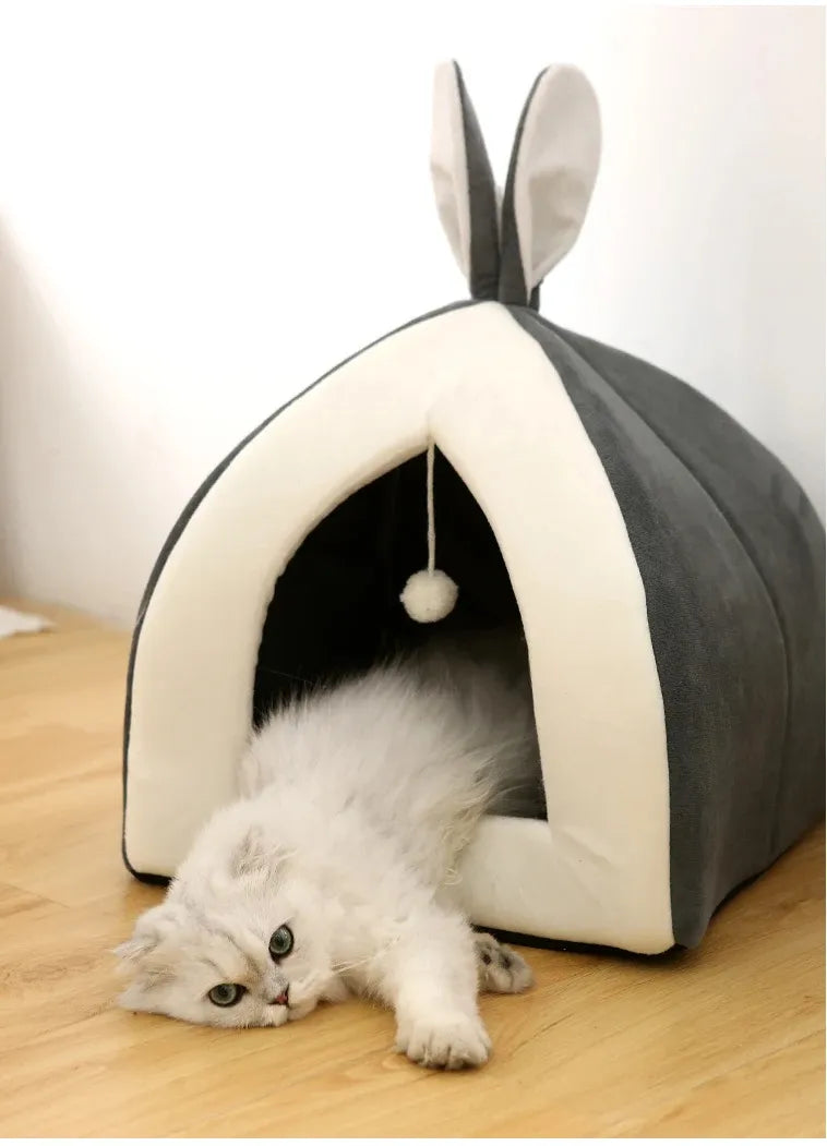 Cuddly & Cozy - Soft Cat Bed In Cave Shape With Play Ball