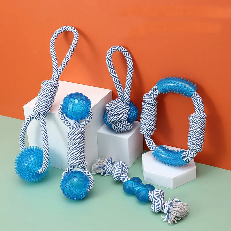 Dog Toy with Rubber Ball and Rope - Chew Toy for Pulling and Playing